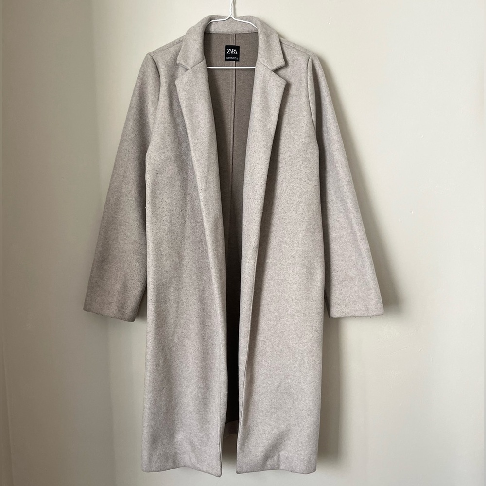 Zara Women's Cream Trench minimalist casual old money Coat size XL